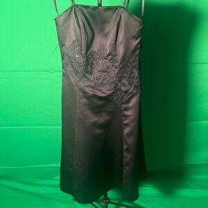 White House Black Market Strapless Black Dress with Floral Details